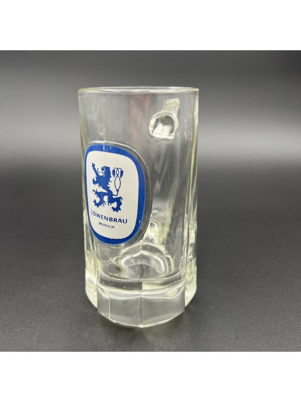 VTG LOWENBRAU Heavy Glass Beer Stein 12 OZ. Munich Germany